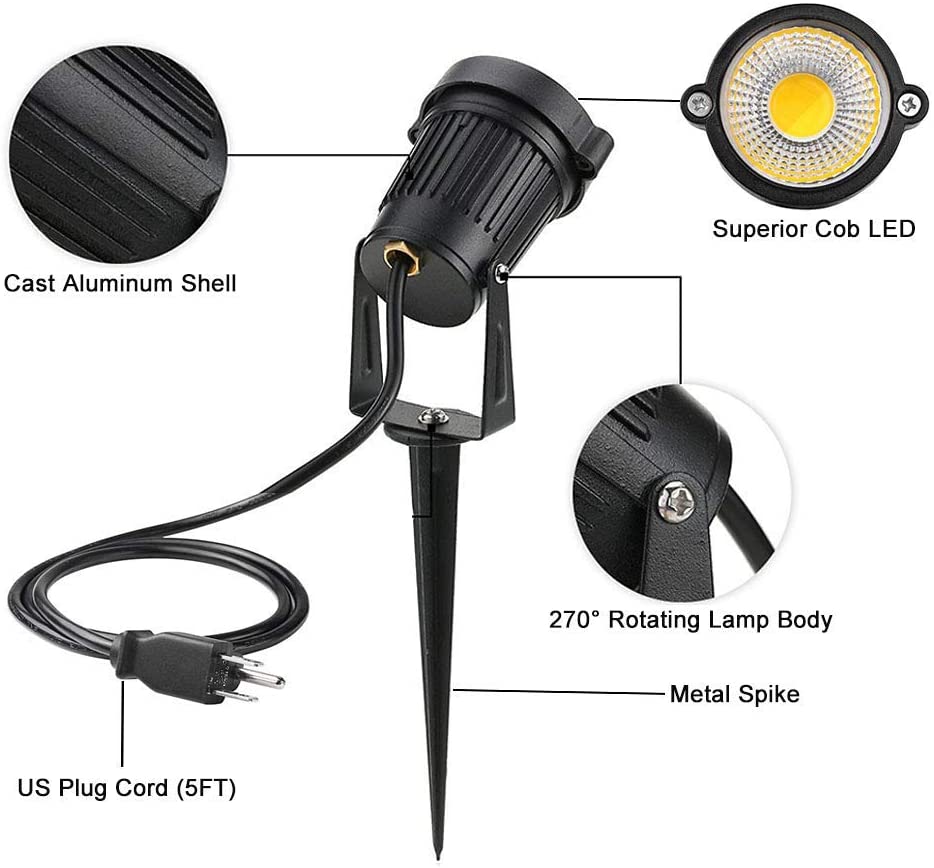 120V Plug in Outdoor Landscape Lighting | 5W COB led Landscape ...