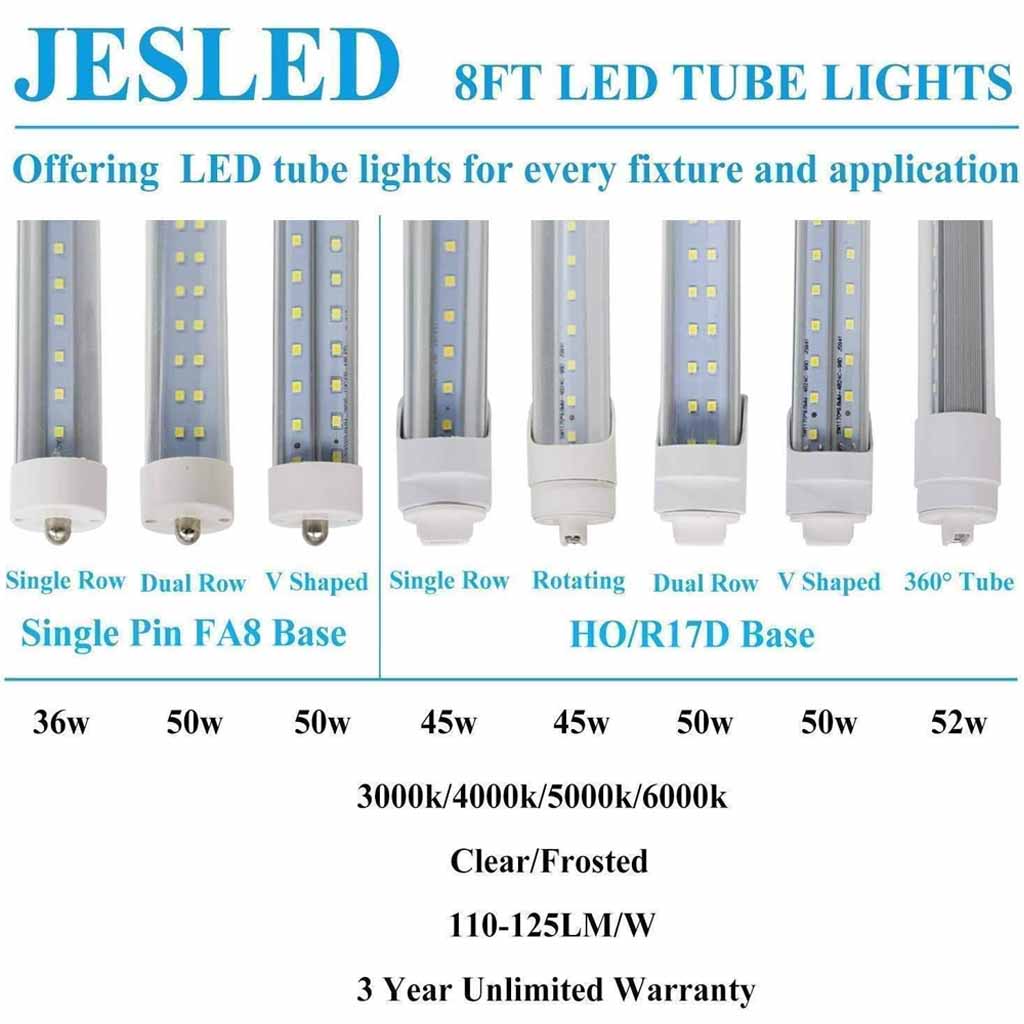 8ft T8 / T12 LED Tube - 2 4-foot Sections - 36W - 5040 Lumens - Dual End  Electric Ballast Compatible Type A - 75W Equivalent - 5000K